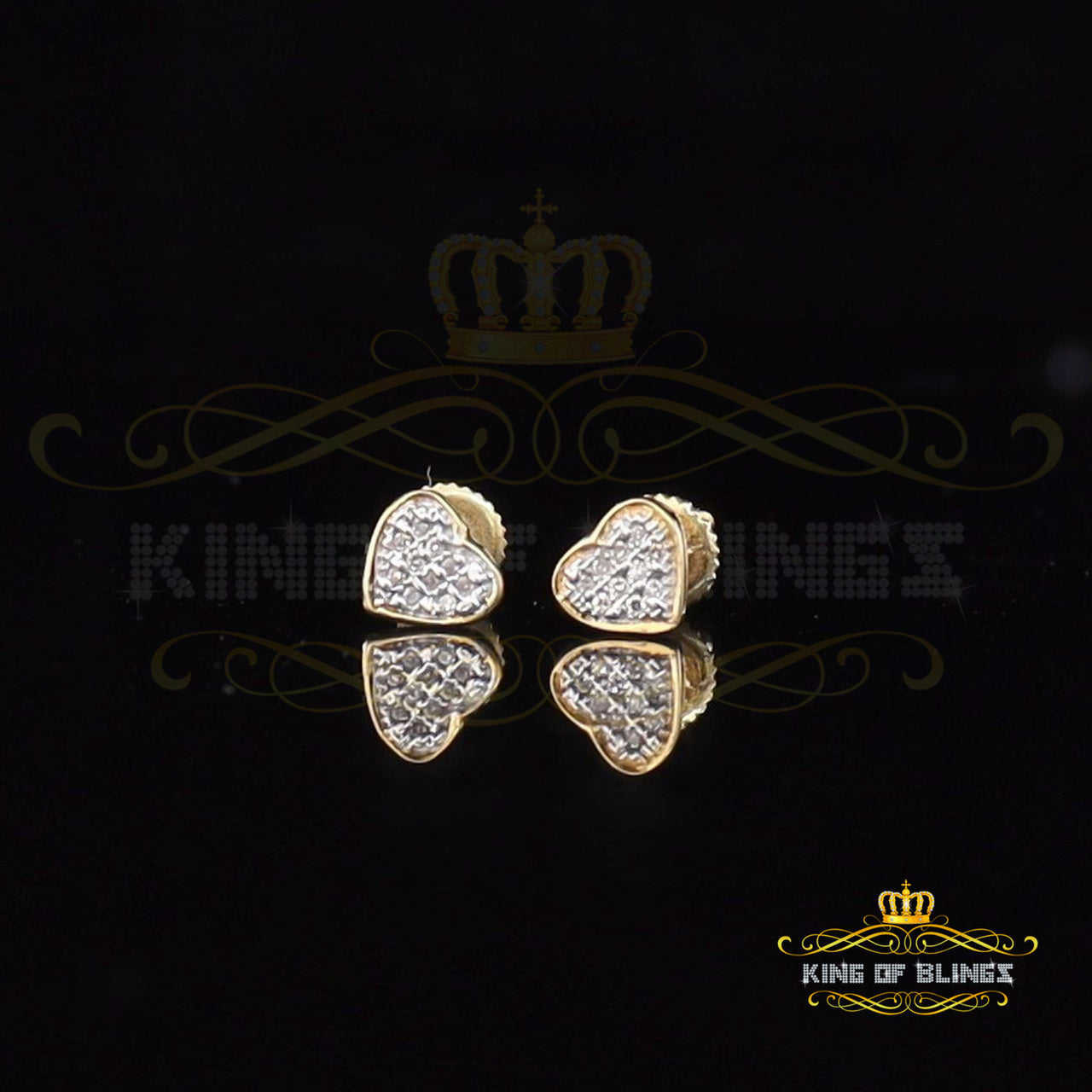 King Of Bling's 10K Real Yellow Gold with Real 0.05ct Diamonds Men's/Women's Stud Heart Earrings KING OF BLINGS