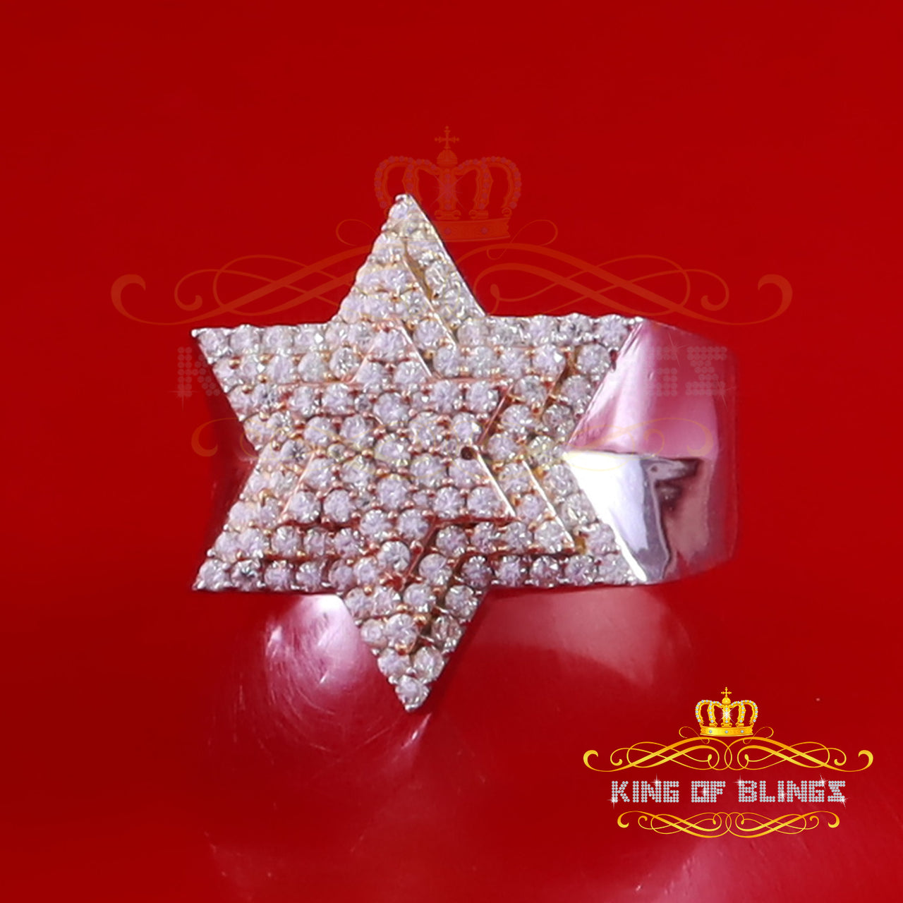 King of Bling's 2.50ct VVS 'D' Moissanite White Men's Six Pointed Star of David Silver Ring Sz9