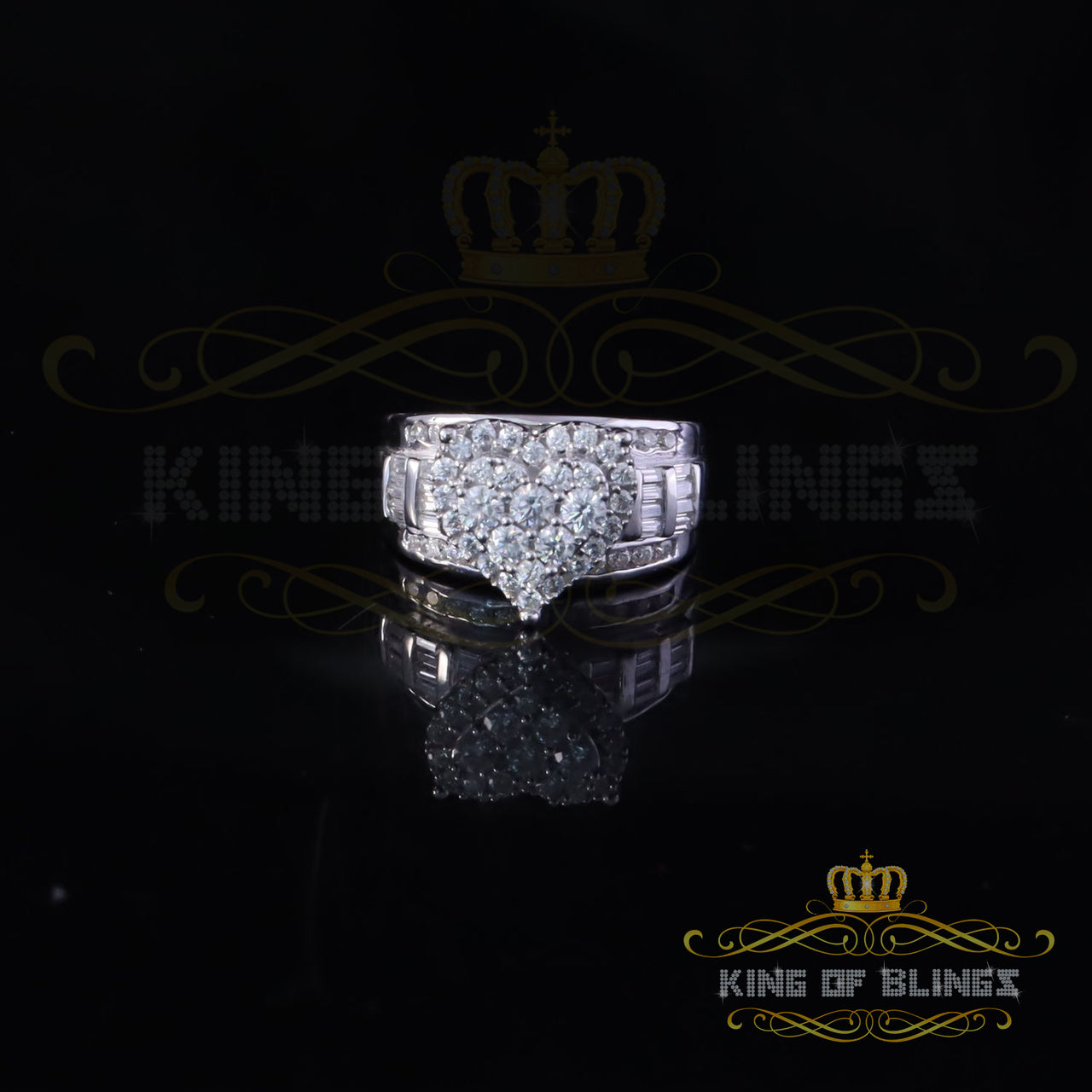 King of Bling's Women's Cindarella Heart Ring White 925 Silver 1.00ct VVS D Round Moissanite SZ7