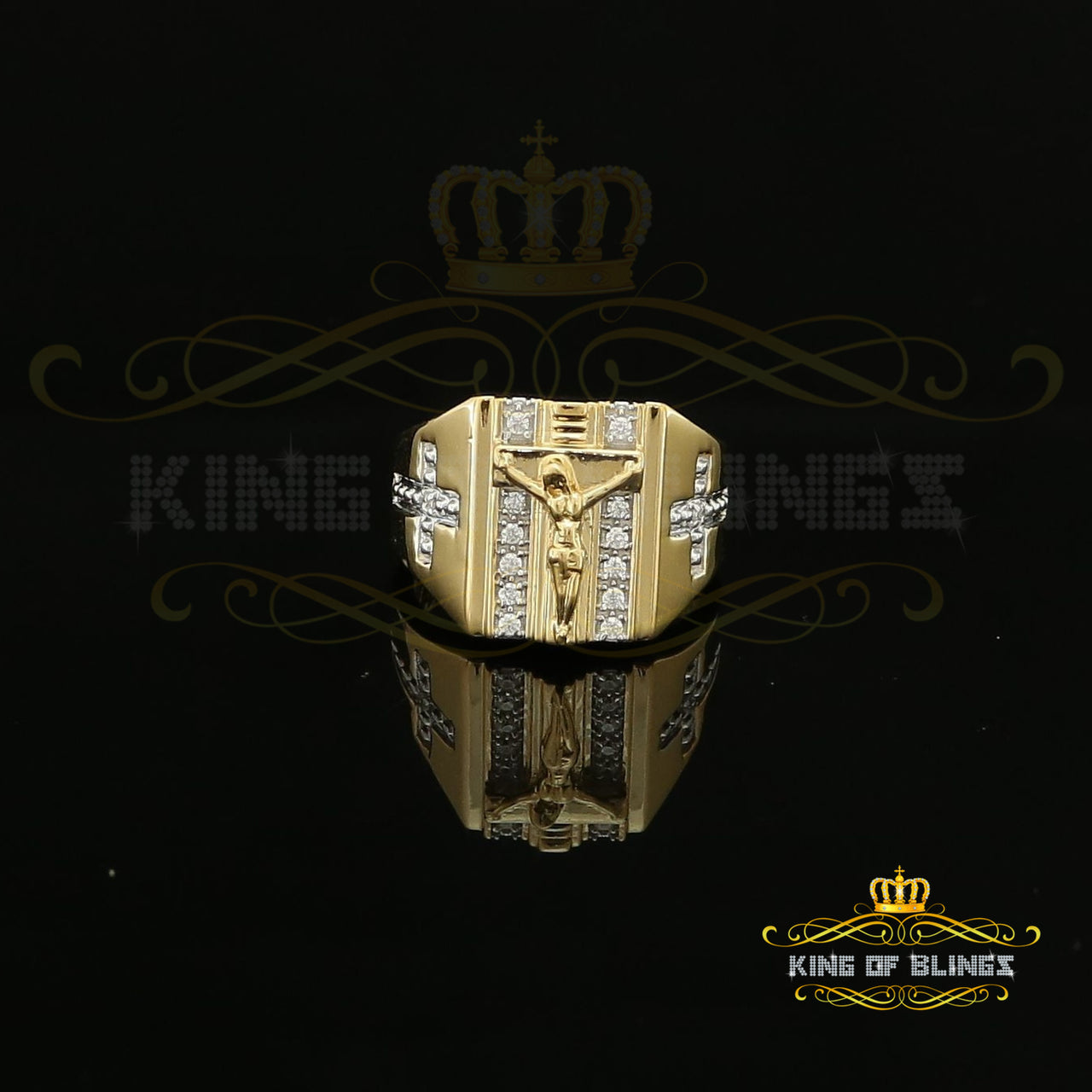 King Of Bling's Jesus Design Yellow Cubic Zirconia 0.45ct Men's Adjustable Ring From SZ 9 to 11 KING OF BLINGS