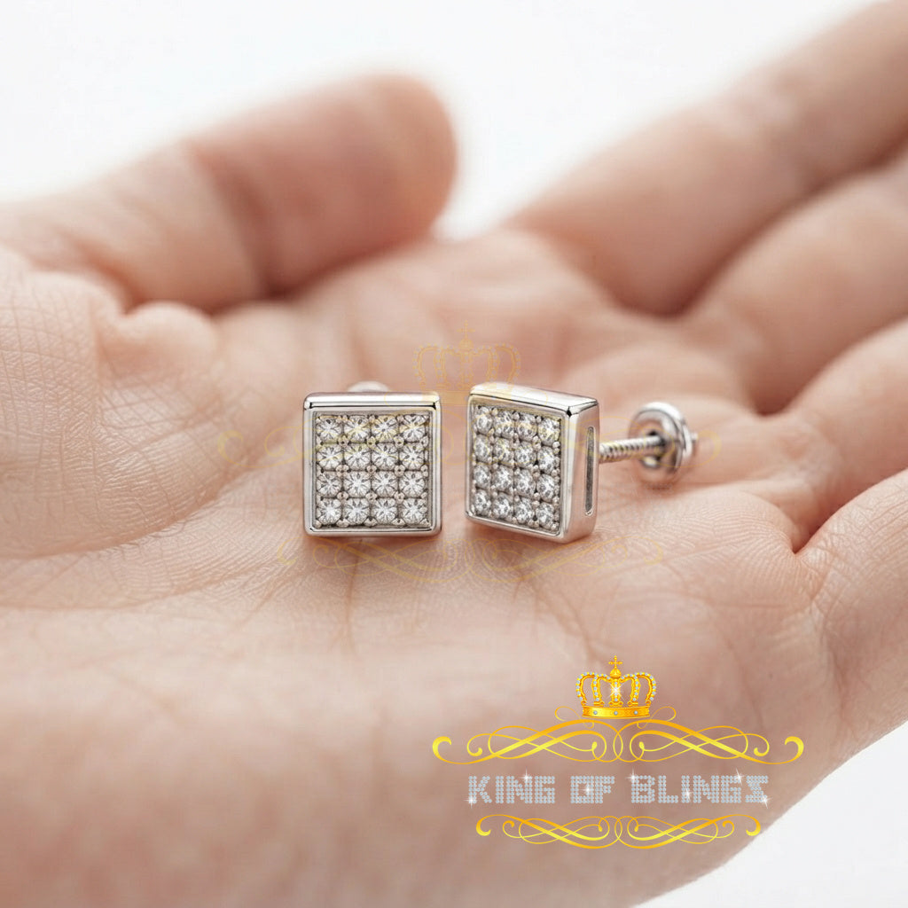 King Of Bling's 925 White Sterling Silver 0.15ct Diamond For Women's & Men's Square Earrings KING OF BLINGS