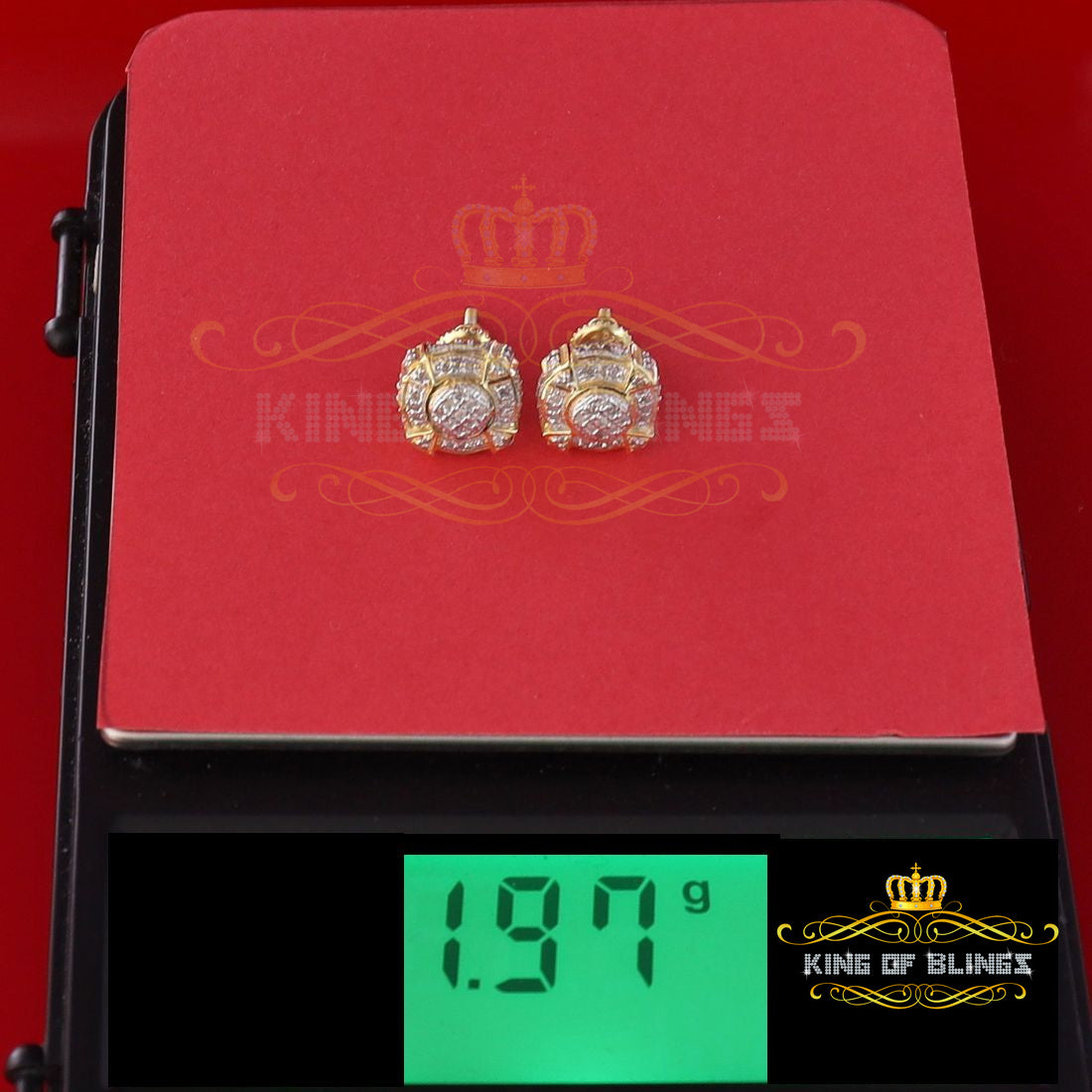 King of Bling's Aretes Para Hombre Silver 0.25ct Diamond For Ladies / Gent's Yellow Stud Earring KING OF BLINGS