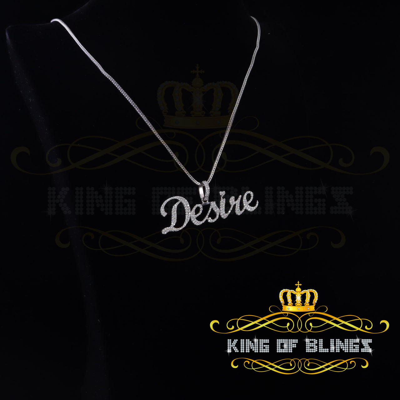 King Of Bling's White Desire Letter 925 Sterling Silver Pendant 2.49ct Cubic Zirconia stone