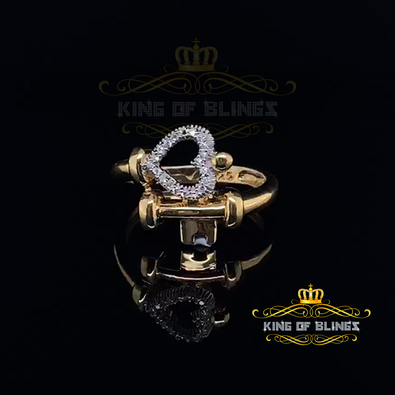 King Of Bling's 925 Yellow Silver 0.20ct Cubic Zirconia Promise Heart Key Womens Ring Size 7.5 KING OF BLINGS