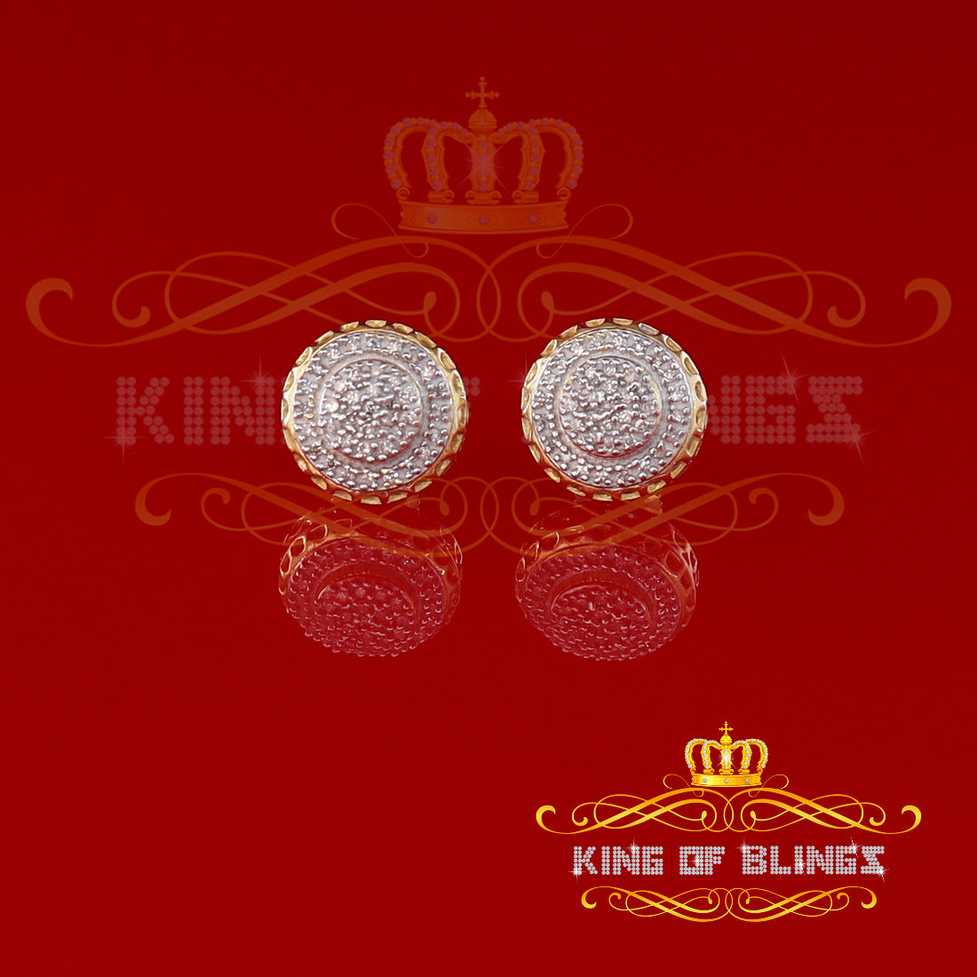 King Of Bling's 10K Real Yellow Gold w/Real 0.33CT Diamond Men's/Women's Stud Round Earring