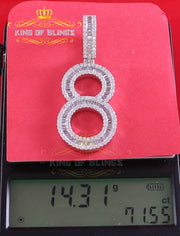 925 Sterling White  Silver Baguette Numerical '8' Pendant 5.32ct Cubic Zirconia KING OF BLINGS