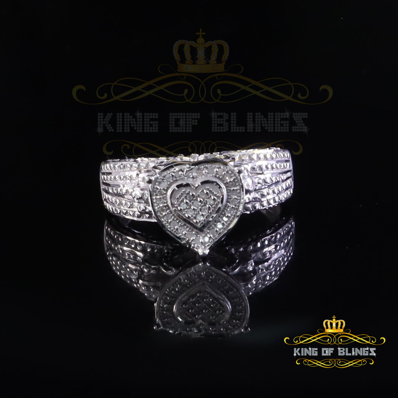 King Of Bling's Real Diamond 0.10ct White 925 Sterling Silver Womens Engagement Heart Ring SZ 7 King of Blings