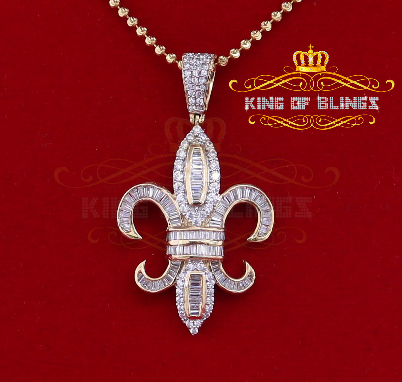 Promise Yellow 925 Sterling Silver Fleur de Lis Pendant 3.73ct Cubic Zirconia KING OF BLINGS