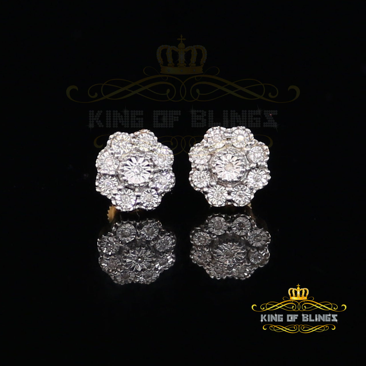 King of Blings-0.10ct Diamond 925 Sterling Silver Yellow Floral Earrings For Men's & Women's