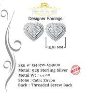 King of Blings- HIp Hop 925 White Sterling Silver 1.44ct Cubic Zirconia Heart Women's Earrings KING OF BLINGS