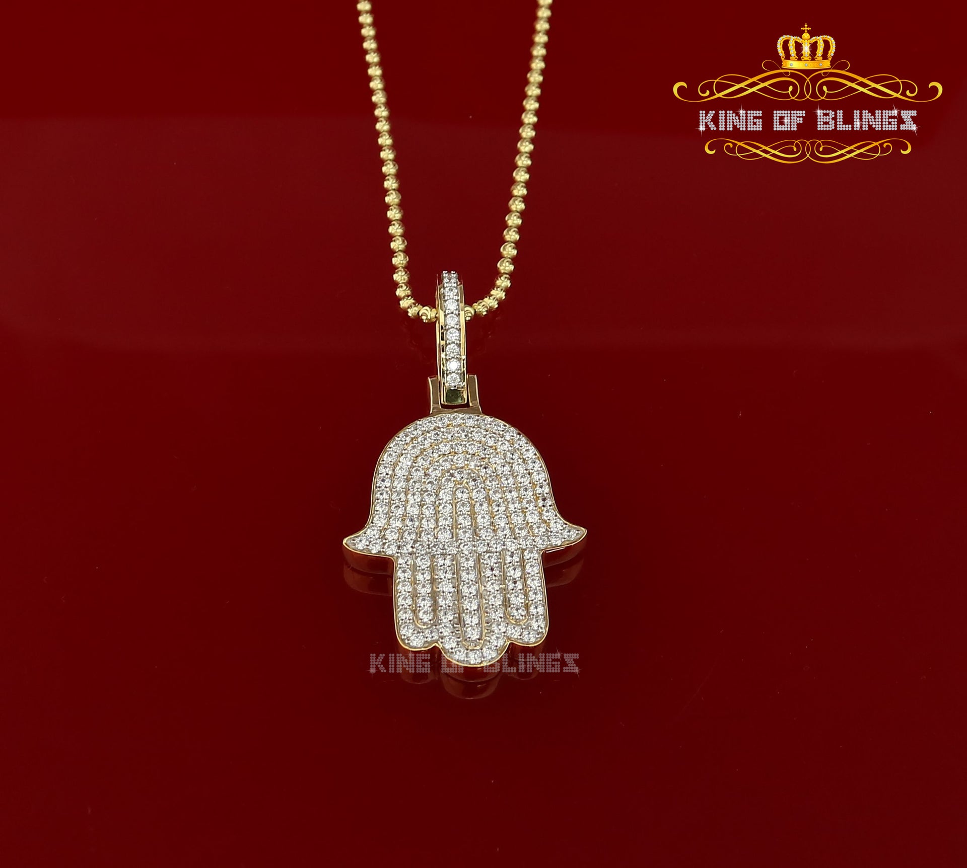 Promise Yellow Sterling silver "HAMSA" Shape Pendant with 3.38ct Cubic Zirconia KING OF BLINGS