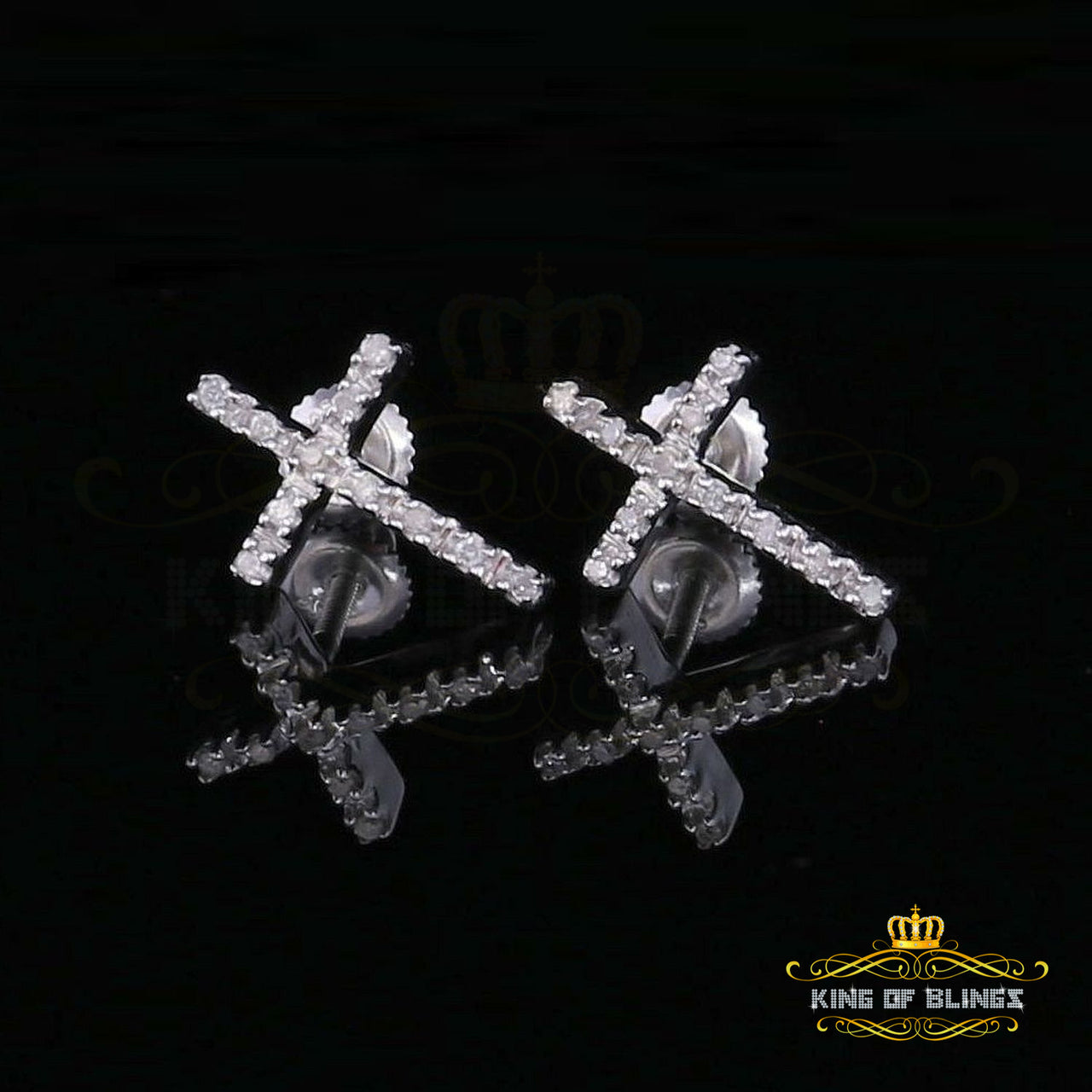 King Of Bling's 0.10ct Real Diamond Cross Earrings White 925 Sterling Silver For Men's & Women's
