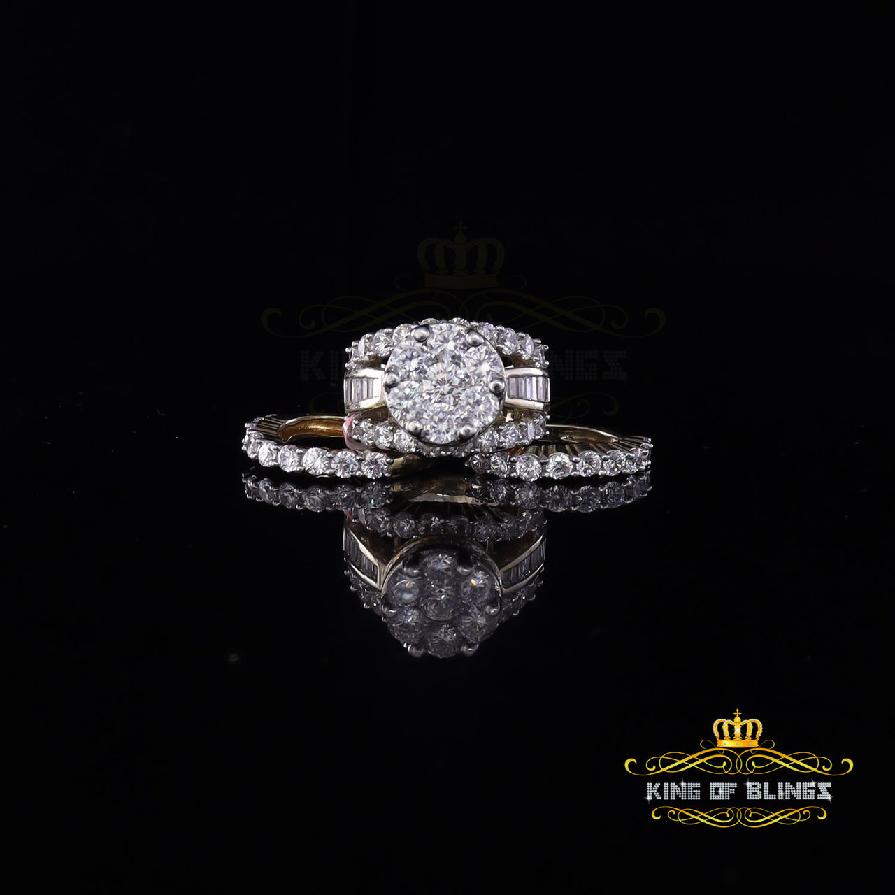King Of Bling's Yellow Silver 14.00ct Cubic Zirconia Ring Multi Row Trio Womens Ring Size 8