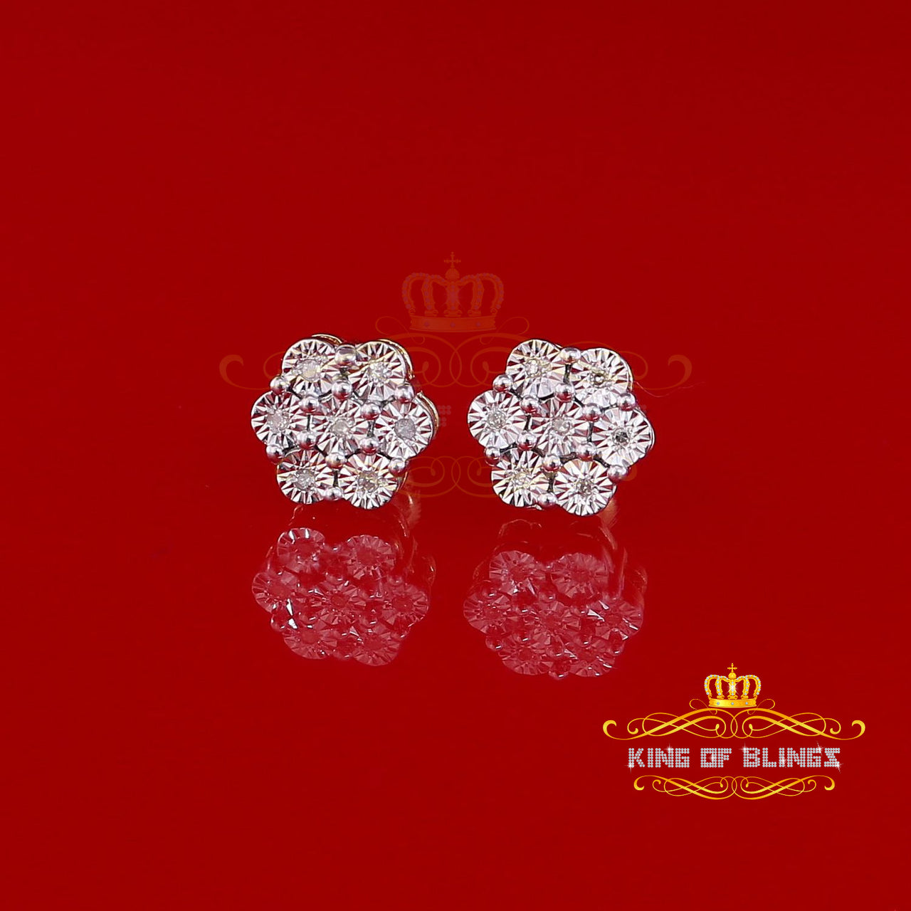 King of Blings-0.30ct Diamond 925 Sterling Silver Yellow Flower Earrings For Men's / Women's