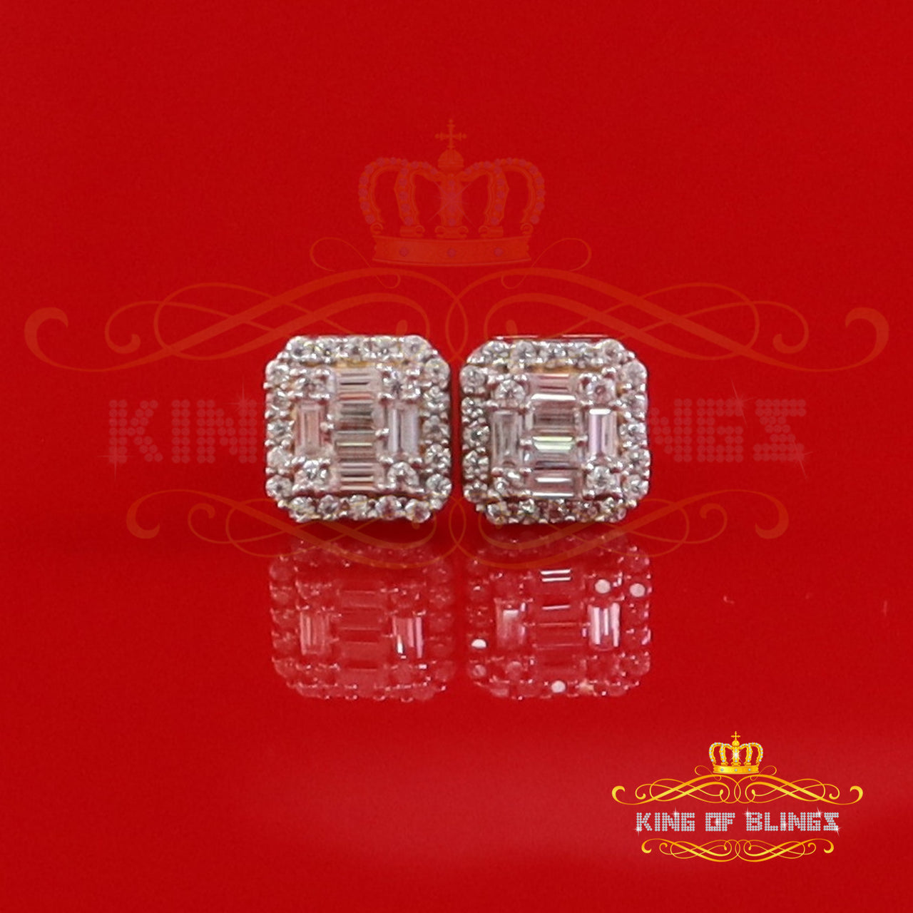King  of Bling's Men's/Womens 925 Silver Yellow 0.25ct VVS 'D' Moissanite Square Stud Earrings King of Blings