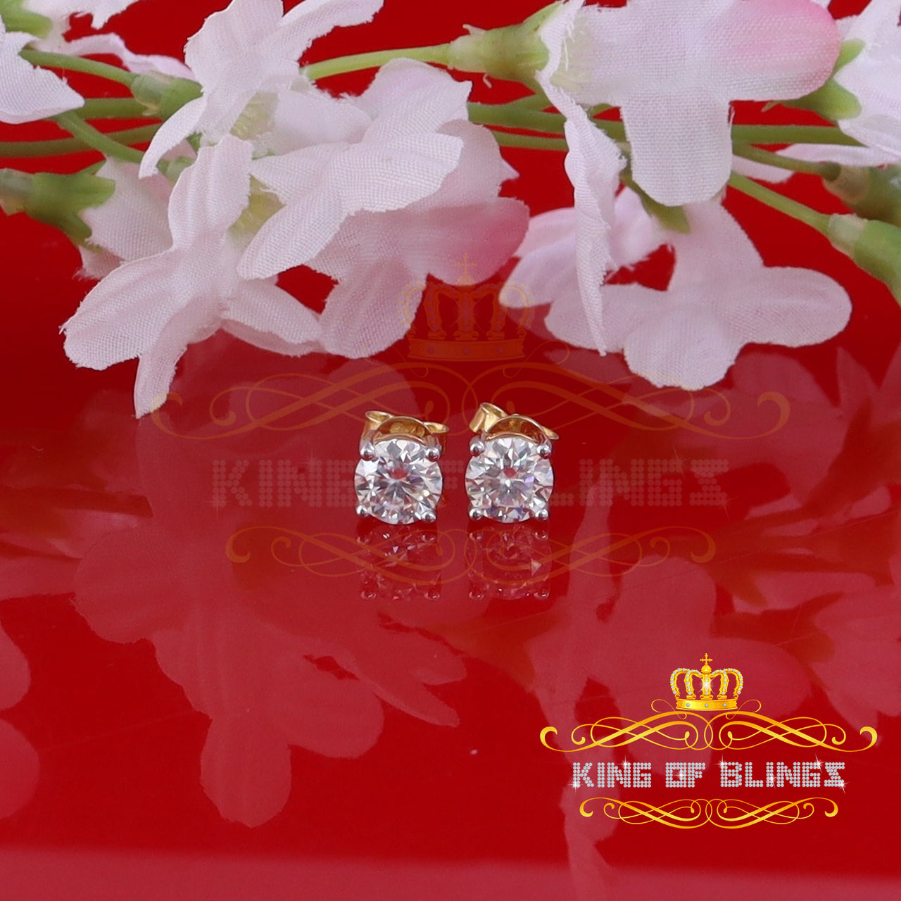 King  of Bling's 2.00ct VVS 'D' Moissanite Men's/Womens 925 Silver Yellow Round Stud Earrings KING OF BLINGS