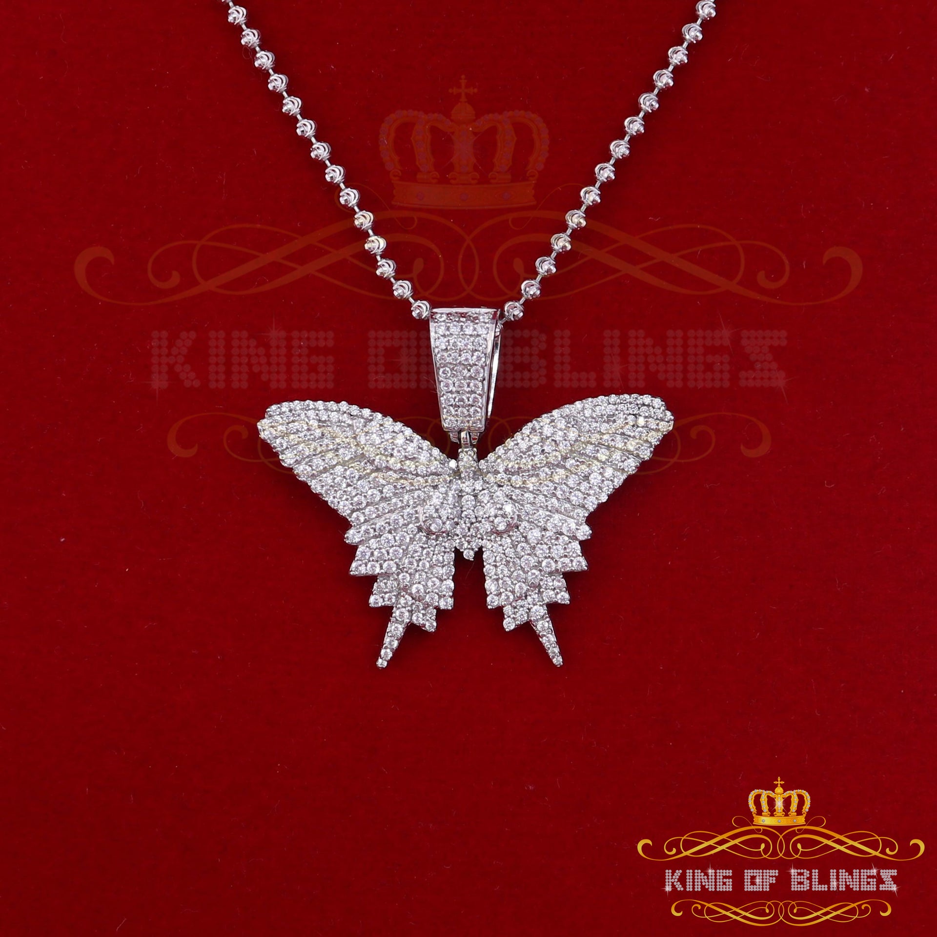 White 925 Sterling Silver Butterfly Shape Pendant with 3.36ct Cubic Zirconia KING OF BLINGS