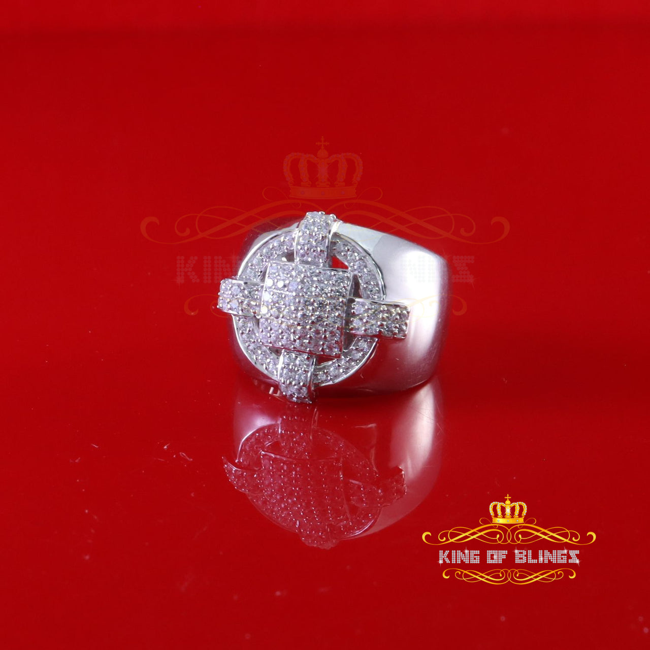 King Of Bling'sWhite Silver Square 1.70ct Cubic Zirconia Men's Adjustable Ring From SZ 9 to 11