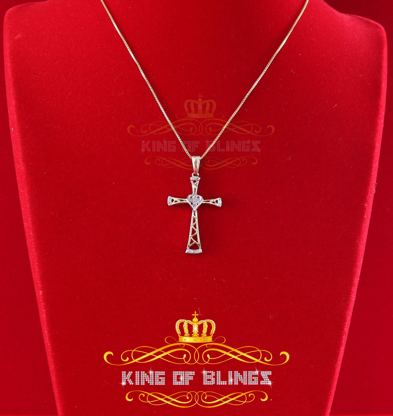 King Of Bling's Real 0.05ct Diamond 925 Sterling Silver CROSS Charm Necklace Yellow Pendant