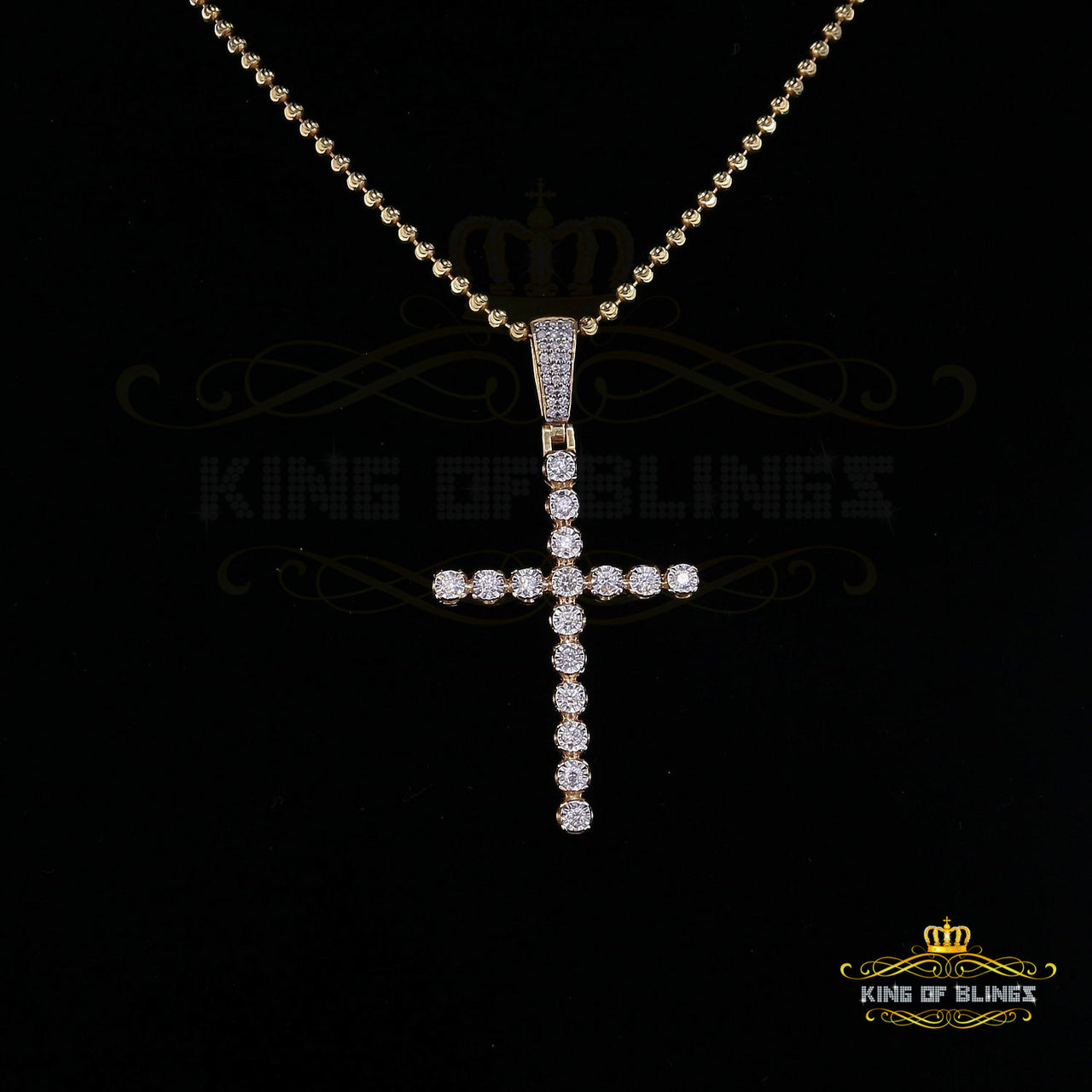 King Of Bling's Real 0.66ct Diamond Sterling Silver Cross Charm Fashion Necklace Yellow Pendant