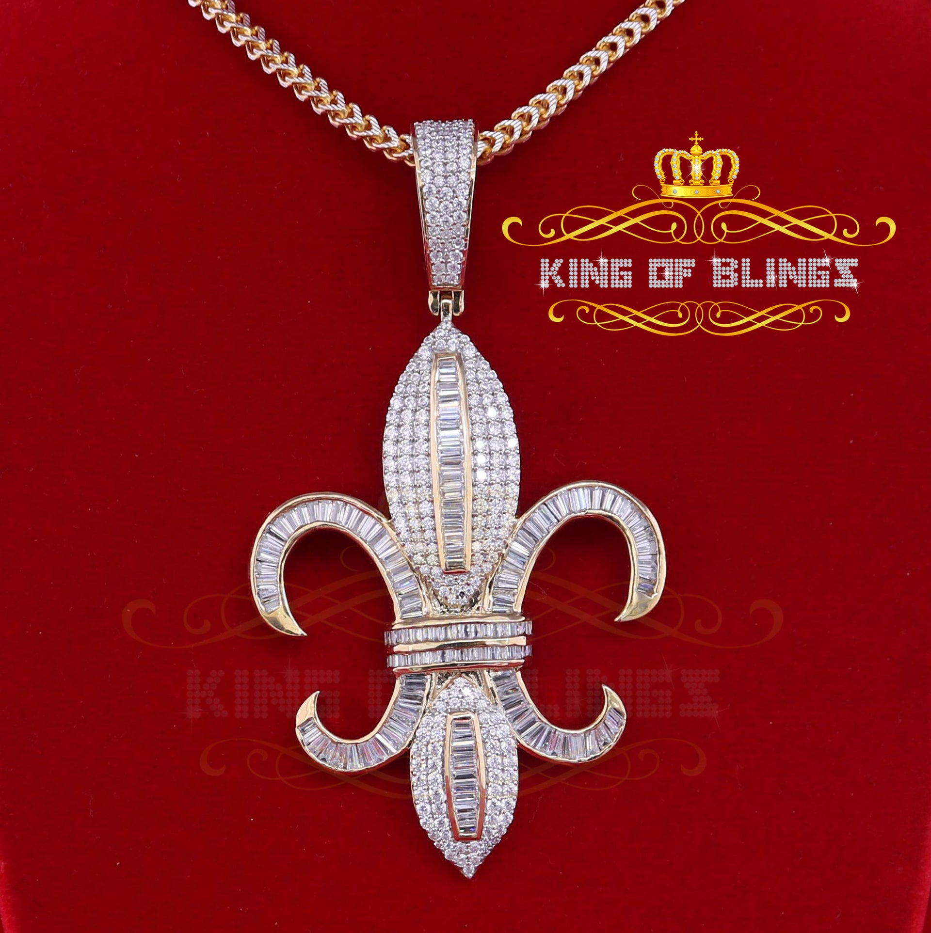 Promise Yellow Sterling Silver Fleur de Lis Pendant with 15.62ct Cubic Zirconia KING OF BLINGS