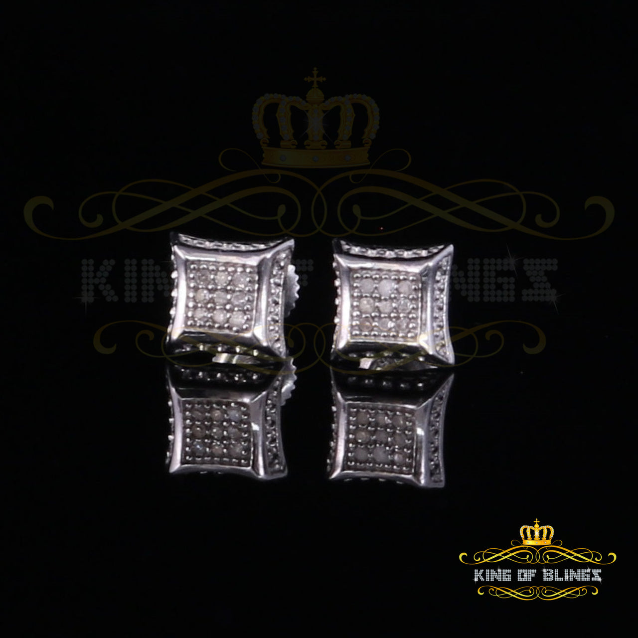 King Of Bling's 0.05ct Real Diamond 925 Sterling Silver Women's & Men's White Kite Stud Earring KING OF BLINGS