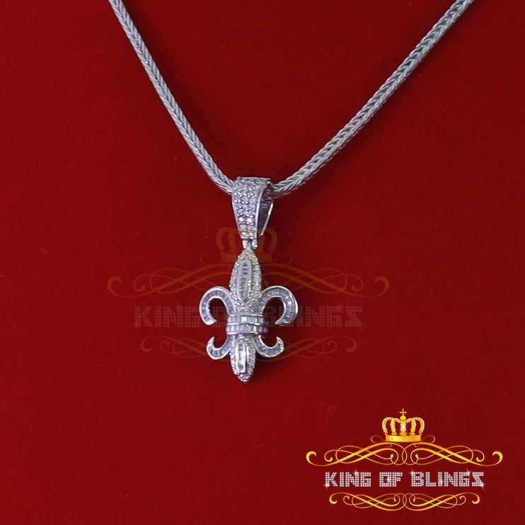 King Of Bling's Charm White Sterling Silver Fleur de Lis  Pendant 2.09ct Cubic Zirconia Stone