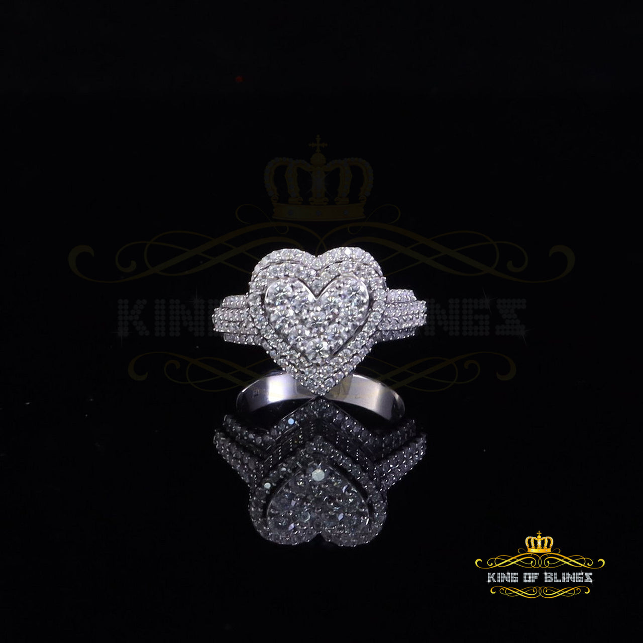King of Bling's 2.50CT Women's 925 Silver White VVS 'D' Moissanite 3D Double Heart Ring Size 7