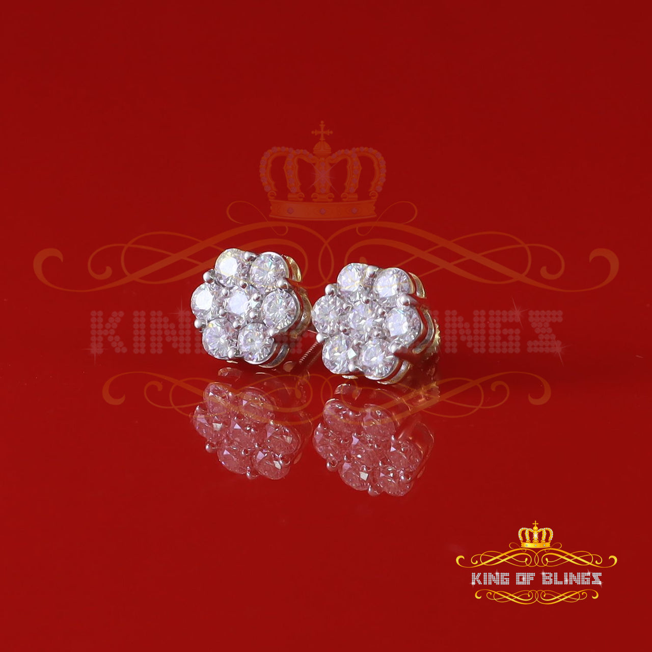 King Of Bling's Real Moissanite Vvs 'D' Color 2.25 ct 10k Real White Gold Stud FLORAL Earrings