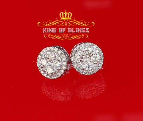 King Of Bling's 10K Real White Gold Real Diamond 1.25CT Men's/Women's Stud Round Earring