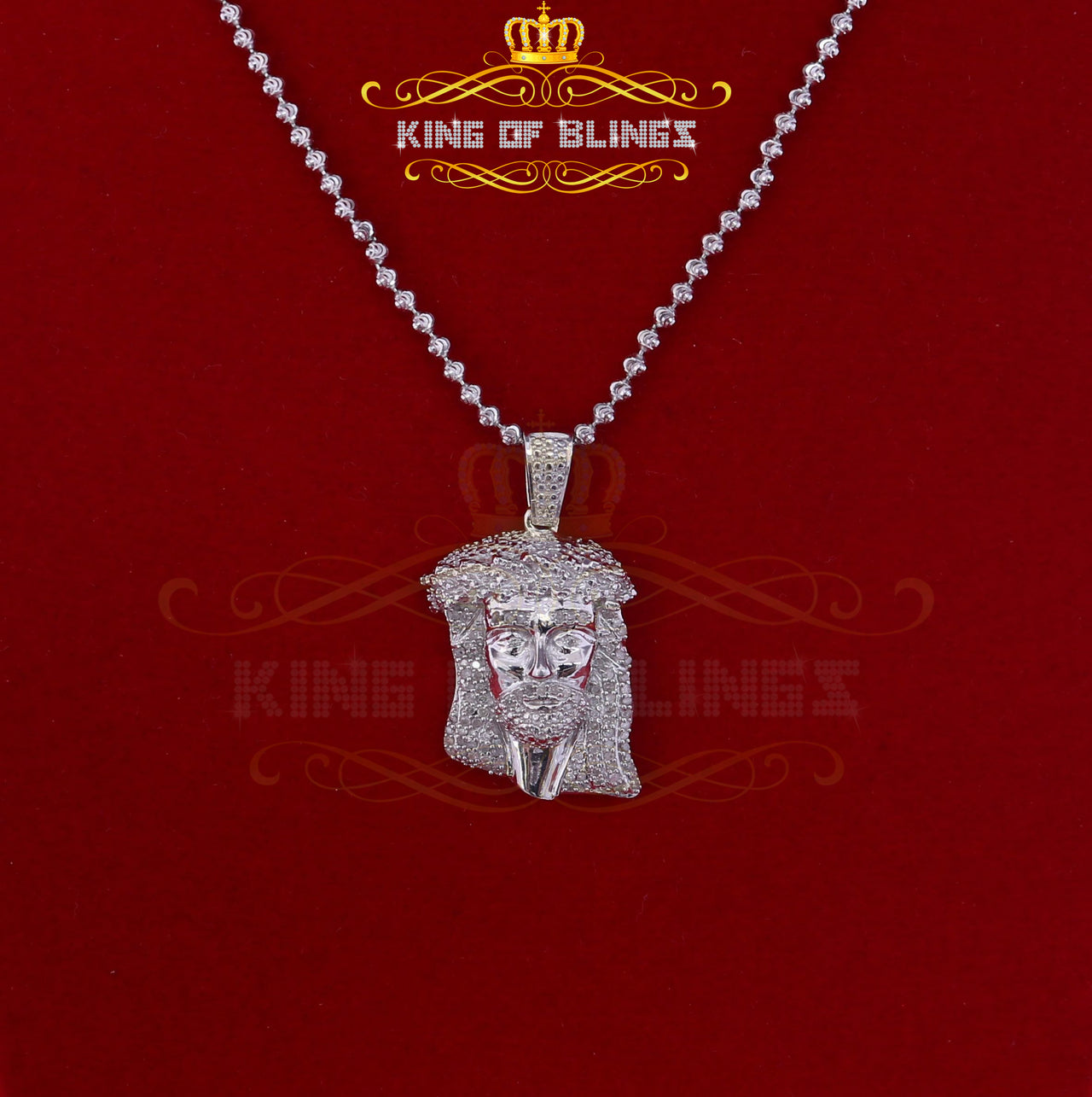 King Of Bling's Real 0.33ct Diamond Sterling Silver 'JESUS FACE' White Charm Necklace Pendant KING OF BLINGS