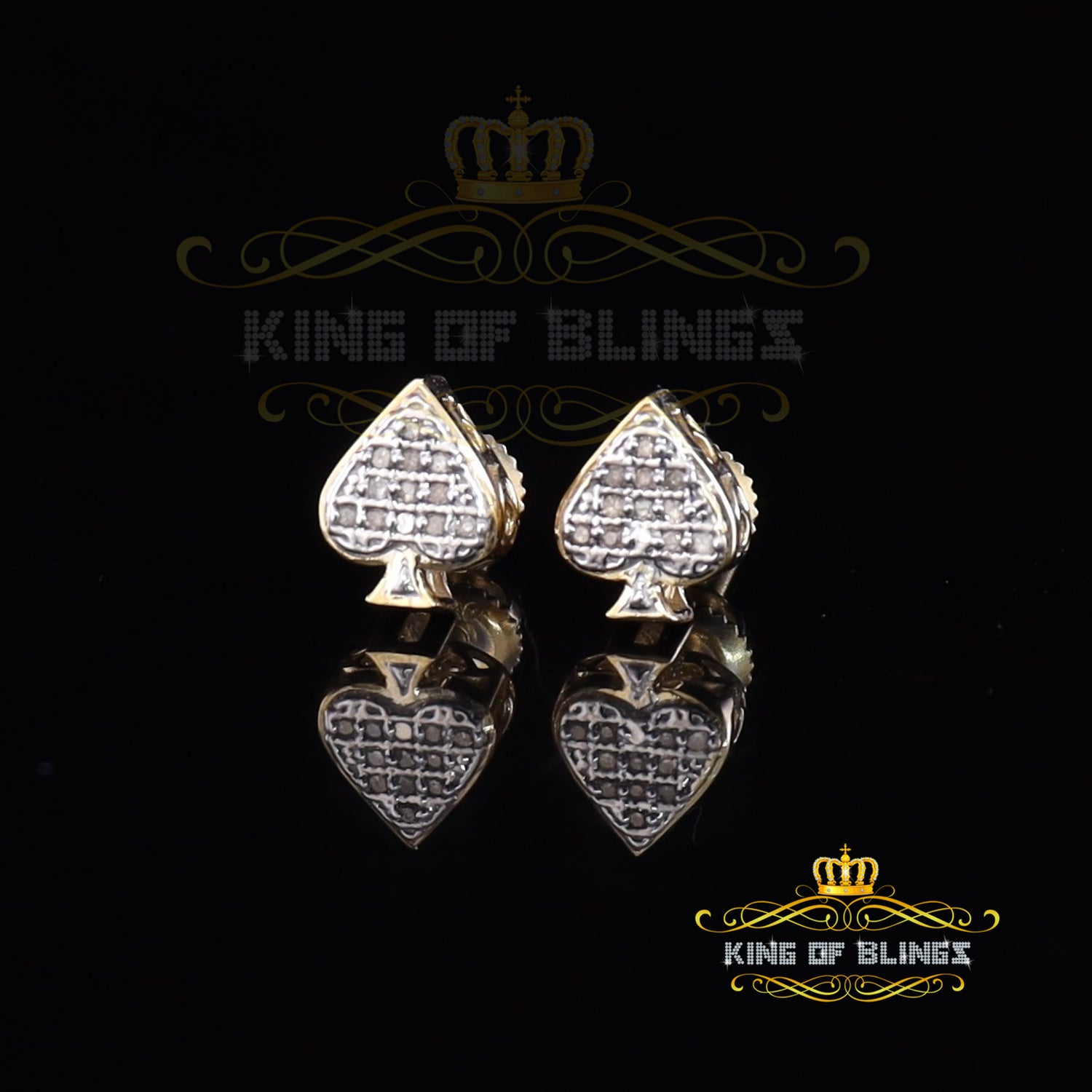 King of Blings-925 Sterling Silver Yellow 0.05ct Diamond For Women's & Men's Stud Heart Earring KING OF BLINGS