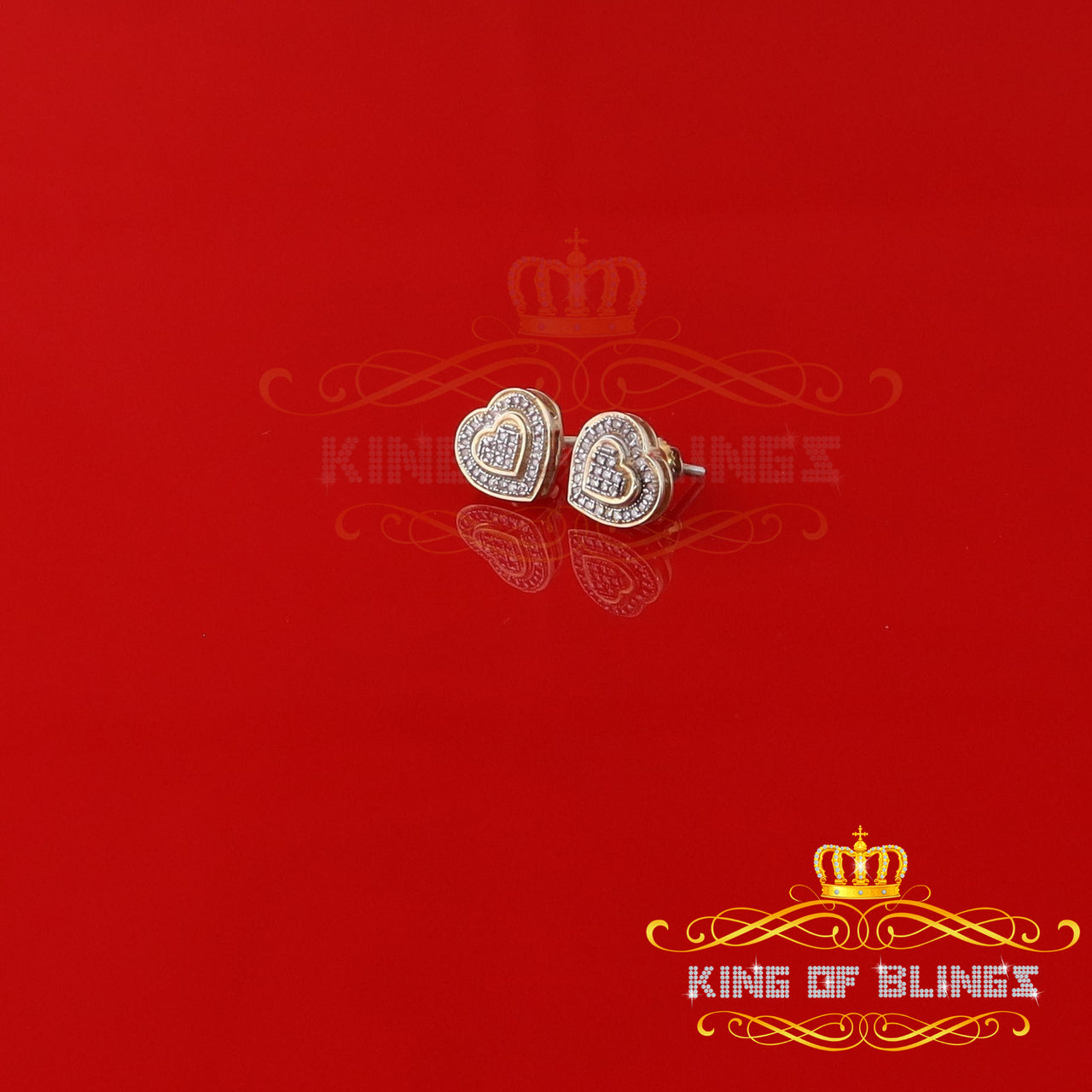 King of Blings-0.10ct Diamond Heart Earring Yellow 925 Sterling Silver Stud For Men's & Women's KING OF BLINGS