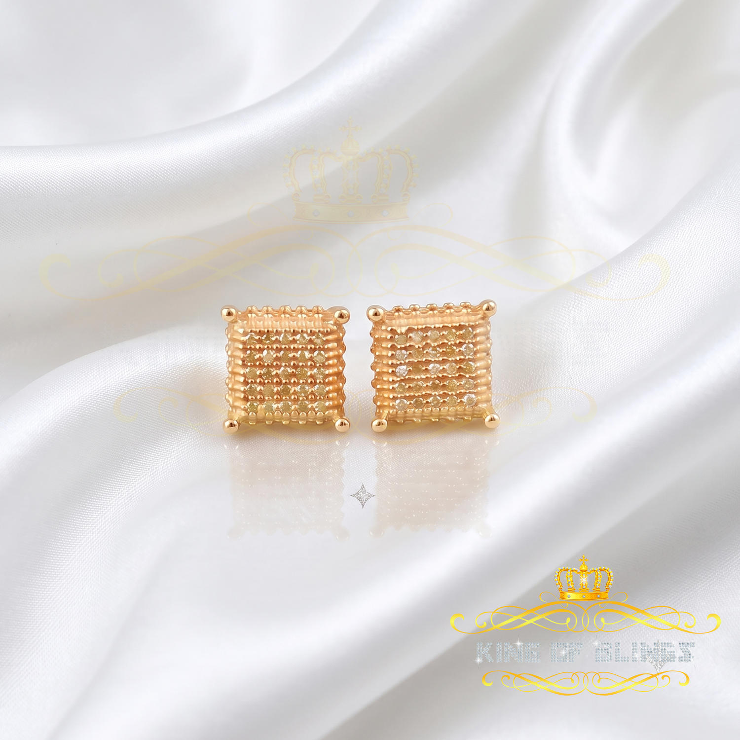 King of Blings-0.15ct Yellow Diamond 925 Sterling Silver Stud Women's/ Men's Square Earrings KING OF BLINGS