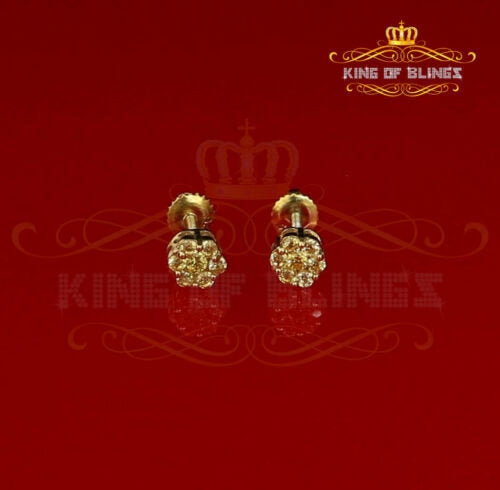 King of Bling's 925 Yellow Silver 0.18ct Cubic Zirconia Women's & Men's Hip Hop Floral Earrings