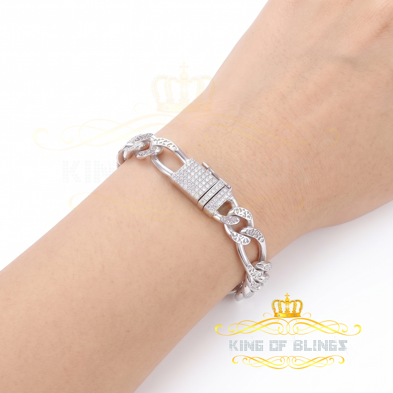King Of Bling's 925 Silver Men's/Womens White 1.50CT Real Diamonds Fancy Style Bracelet SZ 7.5'' KING OF BLINGS