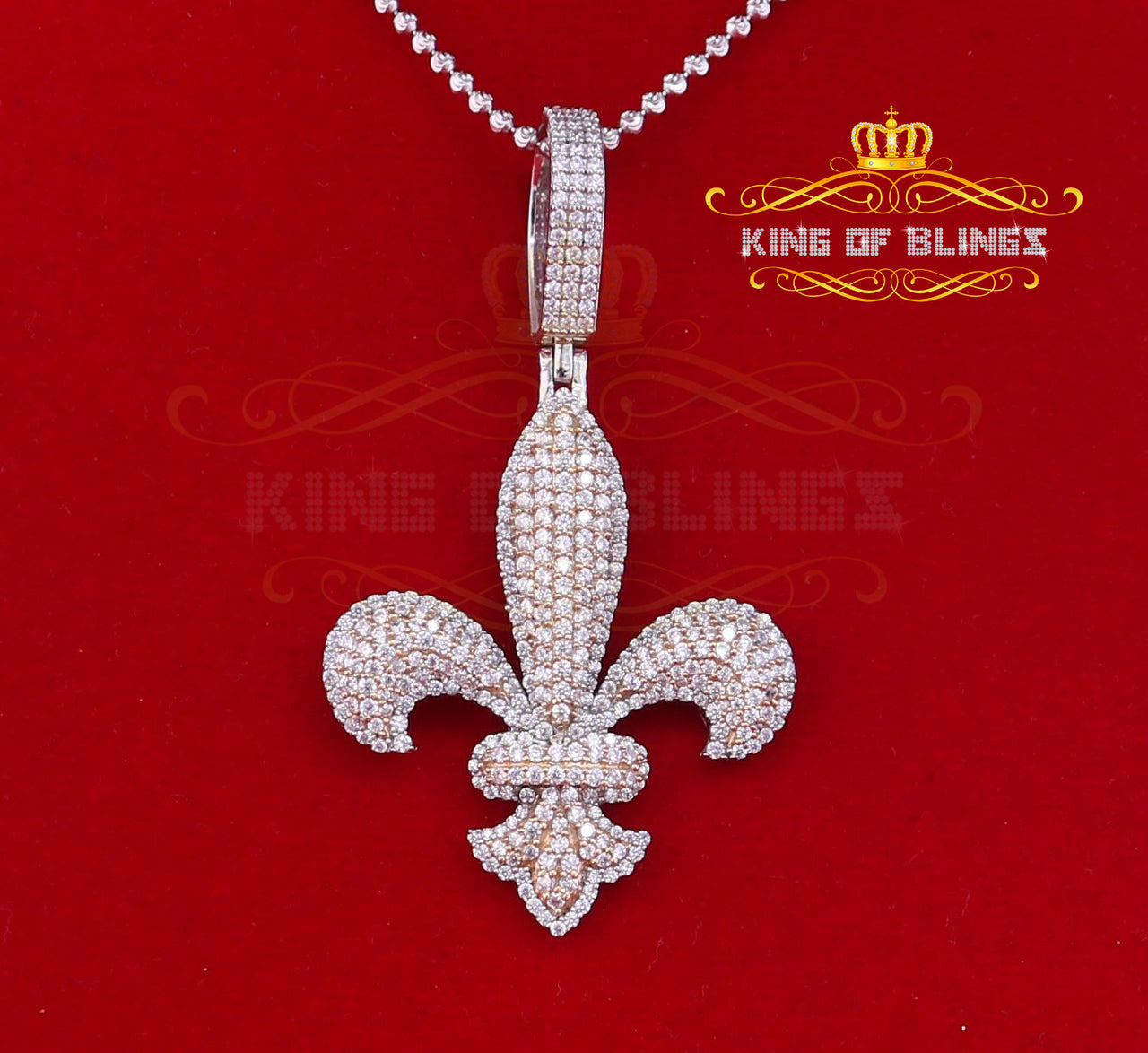 Promising Sterling Silver Fleur de Lis White Shape Pendant 5.87ct Cubic Zirconia KING OF BLINGS