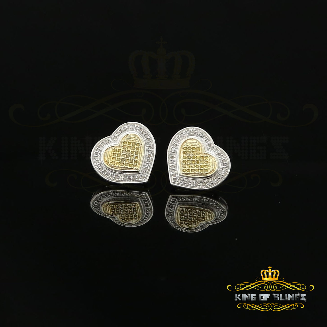 King Of Bling's 0.33ct Diamond Heart White 925 Sterling Silver Earrings For Men's / Women's KING OF BLINGS