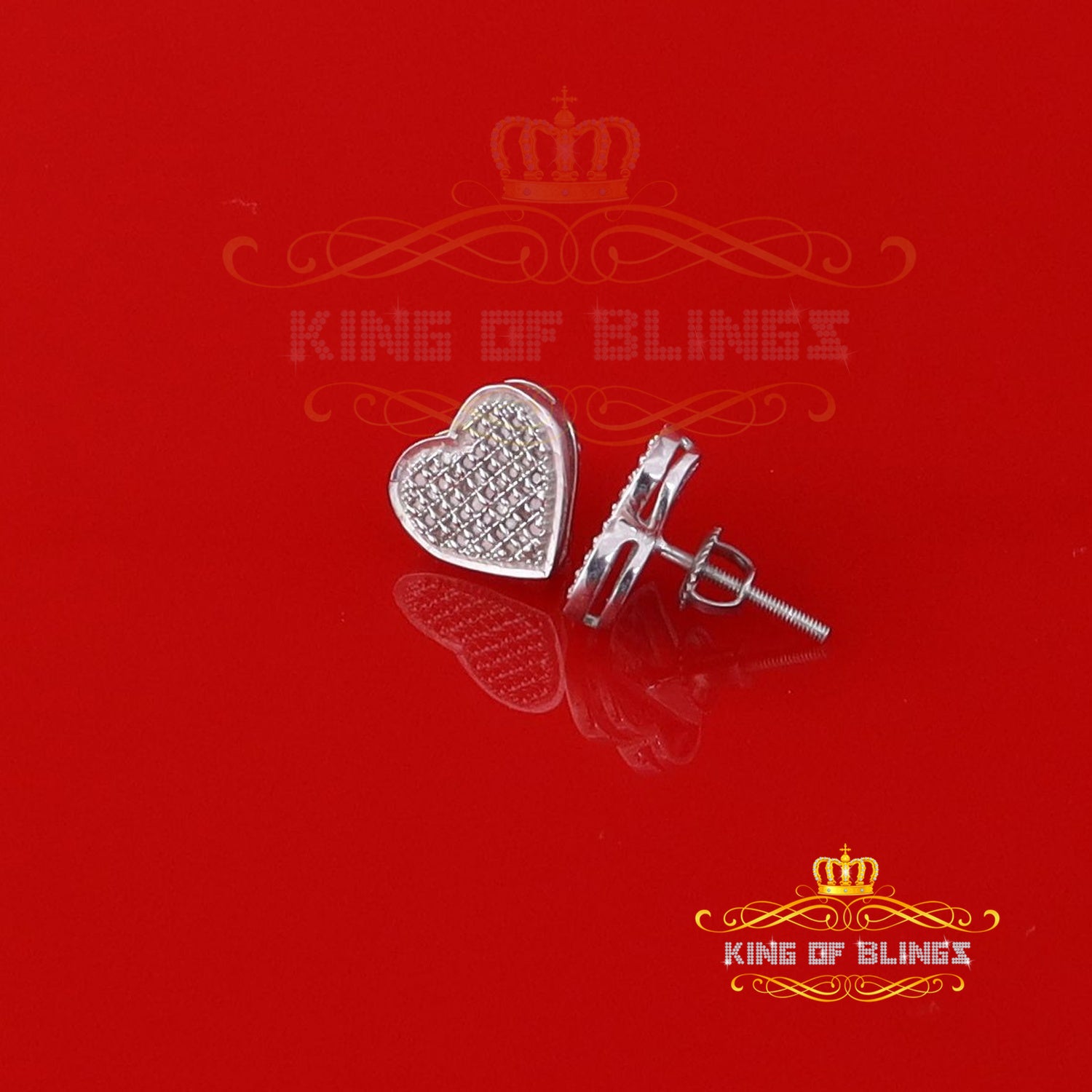 King Of Bling's Aretes Para Hombre Heart 925 White Silver 0.33ct Diamond Women's /Men's Earring KING OF BLINGS