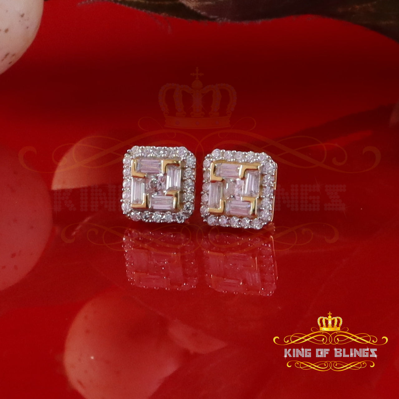 King  of Bling's 1.25ct VVS 'D' Moissanite Men's/Womens 925 Silver Yellow Square Stud Earrings KING OF BLINGS