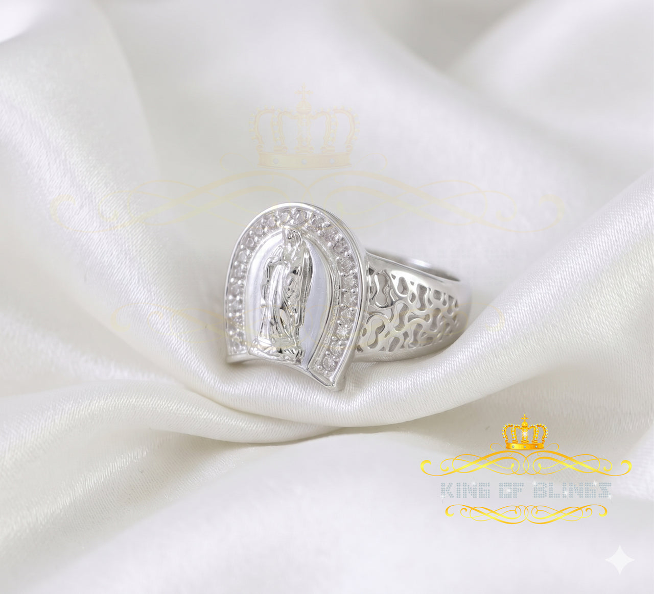 King Of Bling'sWhite Virgin Merry CZ 925 Sterling Silver Horse Shoe Shape Women's Religious Ring SZ 8 KING OF BLINGS