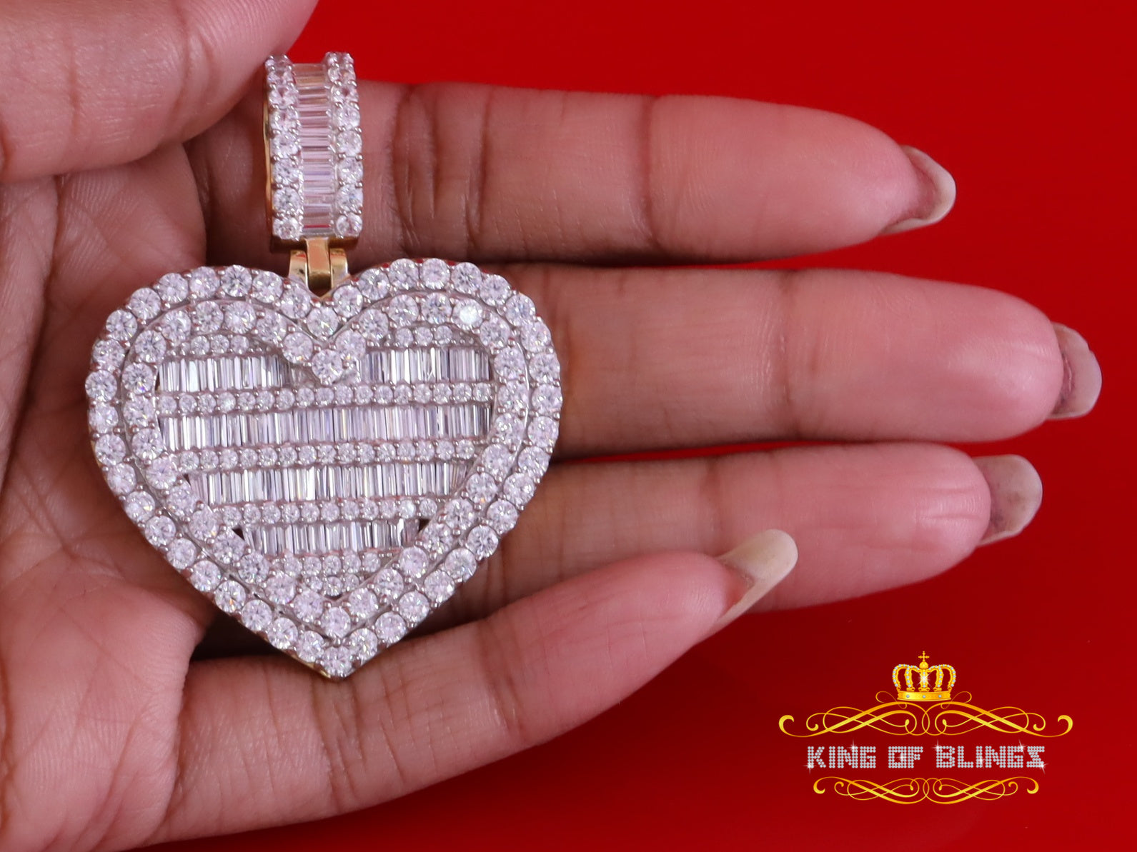 King Of Bling's Big 15.74ct Cubic Zirconia Baguette Silver Beautiful Yellow Heart Shape Pendant KING OF BLINGS