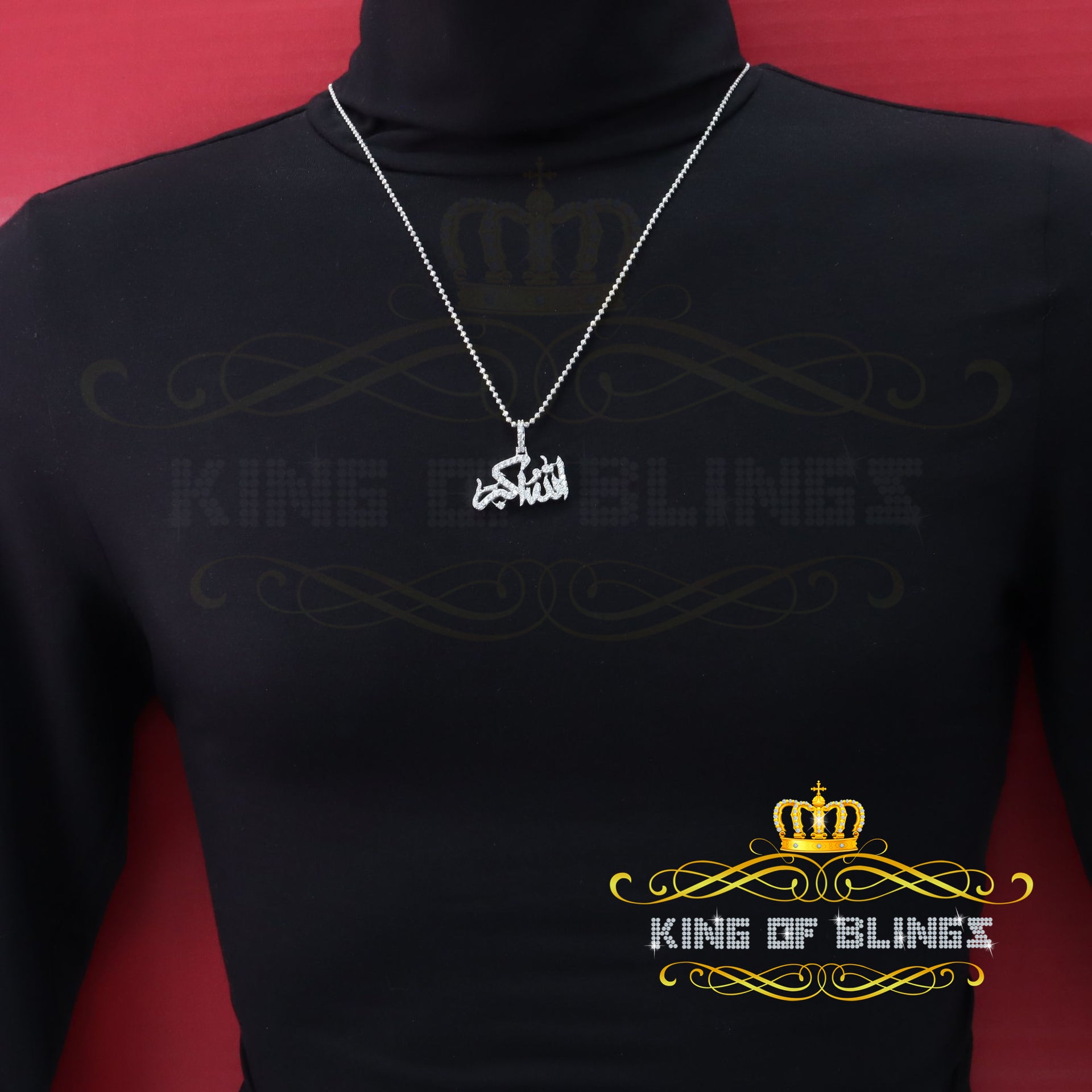 King Of Bling's White 925 Sterling Silver with Allah-hu-Akbar Pendant 5.70ct Moissanite KING OF BLINGS