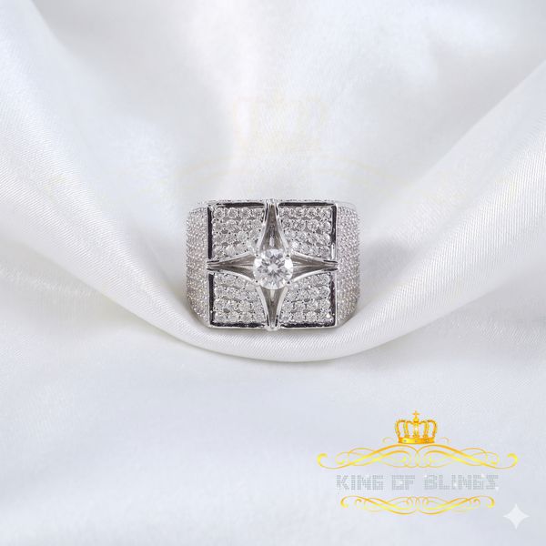 King of Bling's 925 White Sterling Silver 7.00ct VVS 'D' Moissanite Square Men's Rings Size 10