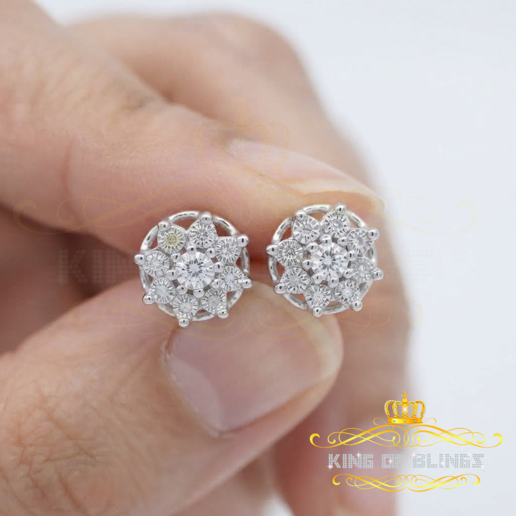 King Of Bling's 925 Sterling Silver White 0.10ct Diamond For Men's/Women's Stud Floral Earrings KING OF BLINGS