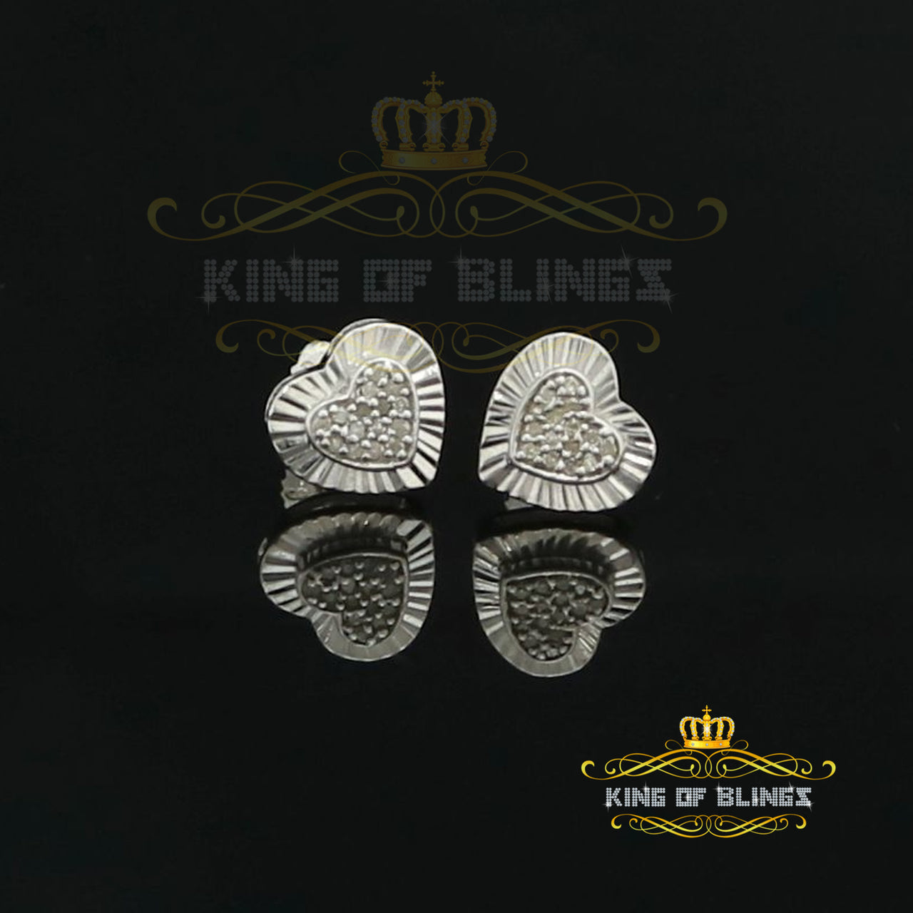 King Of Bling's Aretes Para Hombre Heart 925 White Silver 0.10ct Diamond Women & Men Earrings KING OF BLINGS