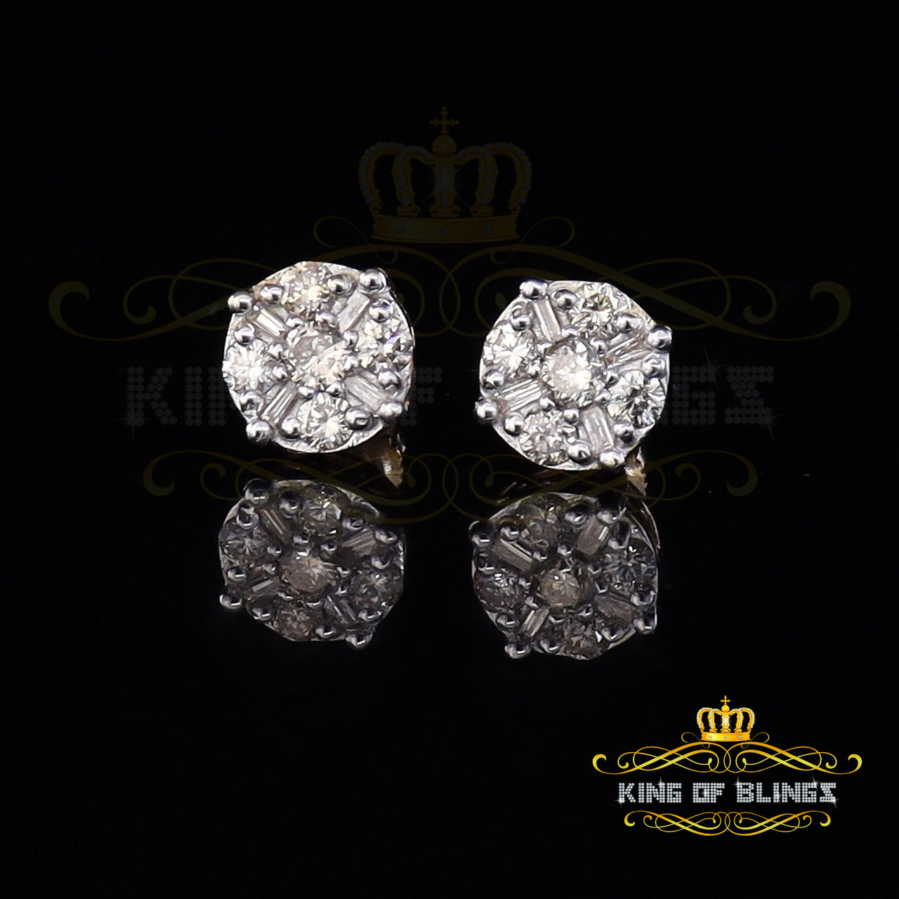 King Of Bling's 10K Real Yellow Gold with Real 0.85CT Diamond Men's/Women's Stud Round Earring