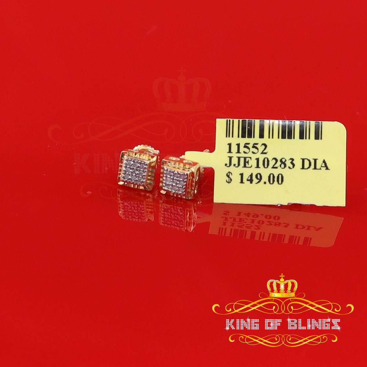 King of Blings-0.05ct Diamond For Yellow 925 Sterling Silver Men's & Women's Square Earrings KING OF BLINGS