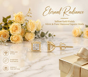 King Of Bling's 0.10ct Diamond Collection Yellow 925 Sterling Silver Women & Men Square Earrings KING OF BLINGS