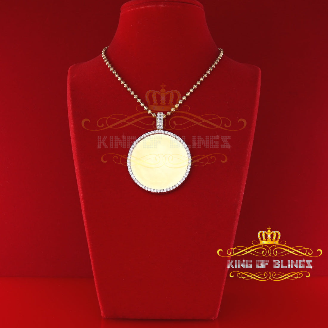 King of Bling's Yellow 925 Sterling Silver 1.75" inch Round Pendant with 8.40ct Cubic Zirconia